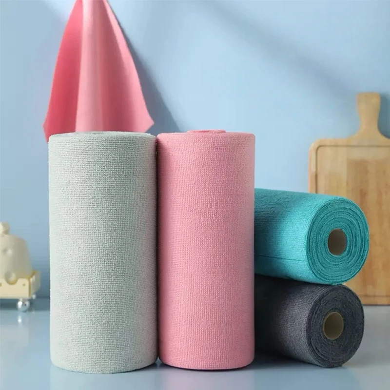 Reusable Cleaning Wipe Household Kitchen Cloth Microfiber Towel Rolls Dish Rags Wash Paper Towel Replacement 1 Roll of 20 Sheets