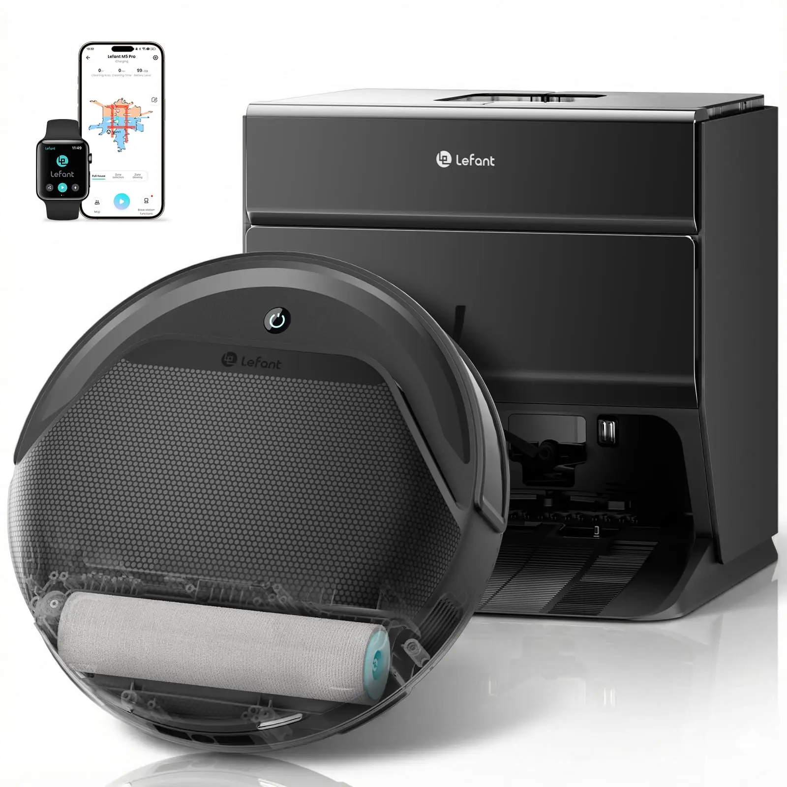 Lefant  M5 Robot Vacuum and Mop, 18000Pa Suction, PSD 2.0 Obstacle Avoidance, All-in-One Robot Vacuum 120 Day Self-Emptying, Self Cleaning Mop, Auto Drying, Supports 2.4G/5G WiFi,