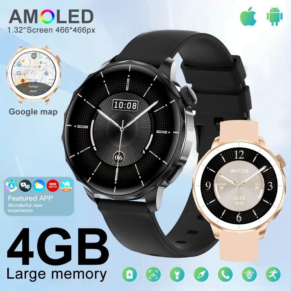 

2026 Новые часы X2 Mini Смарт-часы Женские AMOLED-экран 4 ГБ Большая память MP3 MP4-плеер Приложение Магазин GPS-навигация Спортивные умные часы