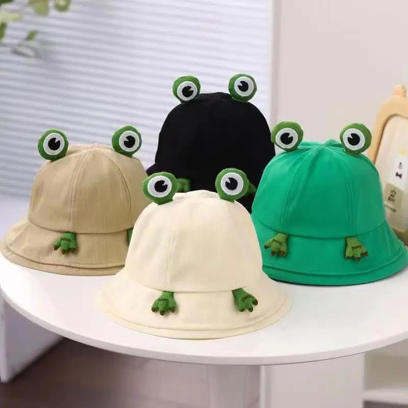 

New Cute Frog Sunshade Hat Women'S Korean Versatile Fisherman'S Hat Japanese Large Eyes Cartoon Face Show Small Hat