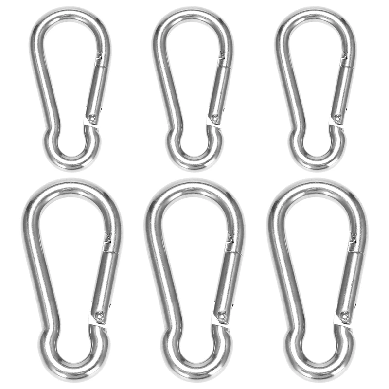 

6Pcs Stainless Steel Spring Snap Hook Carabiner, Small Carabiner, Stainless Steel Clips For Flags Climbing(M6 And M8)