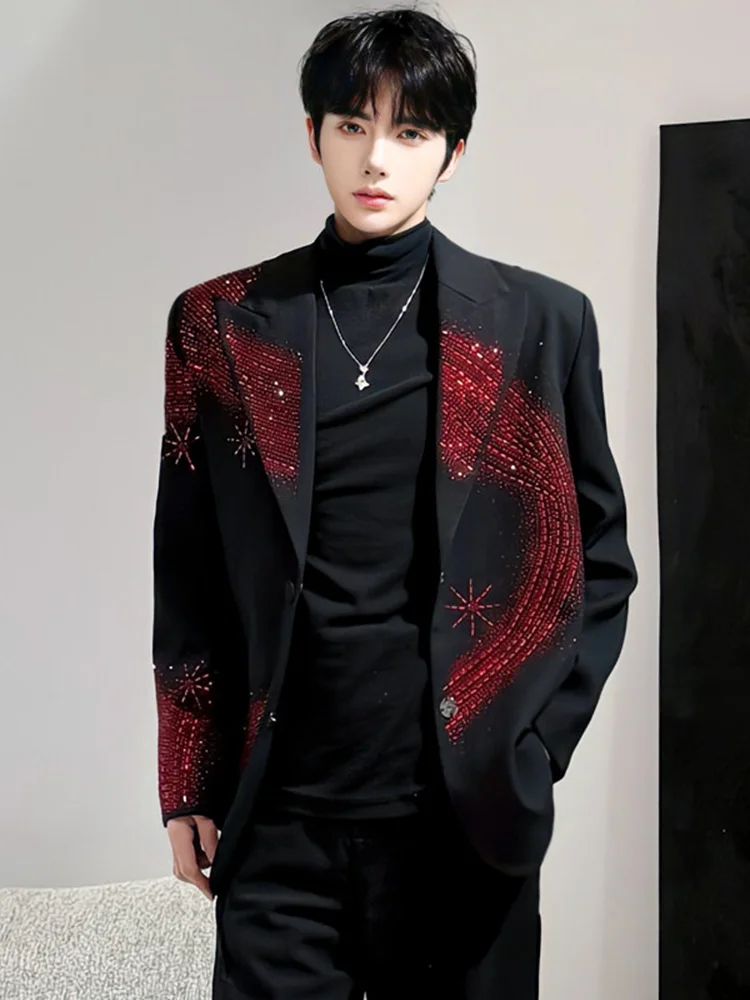 Hot Diamond Shoulder Padded Blazers Men's 2025 Spring Autumn New High-end Handsome Suit Jackets Male Light Luxury Jacket Tops