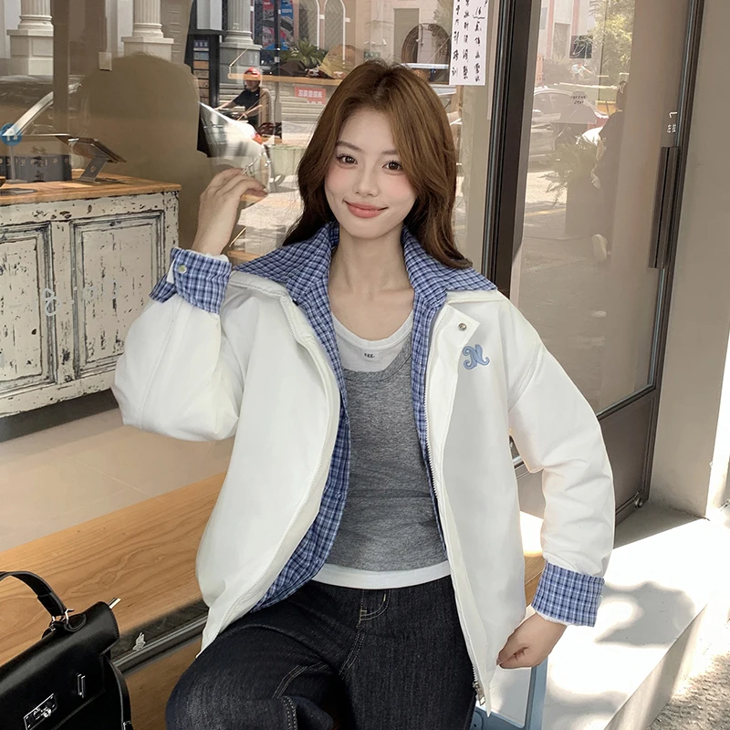 

Клетчатая лоскутная зимняя хлопковая куртка женская с длинным рукавом свободная повседневная парка пальто корейская уличная толстая теплая пышная верхняя одежда