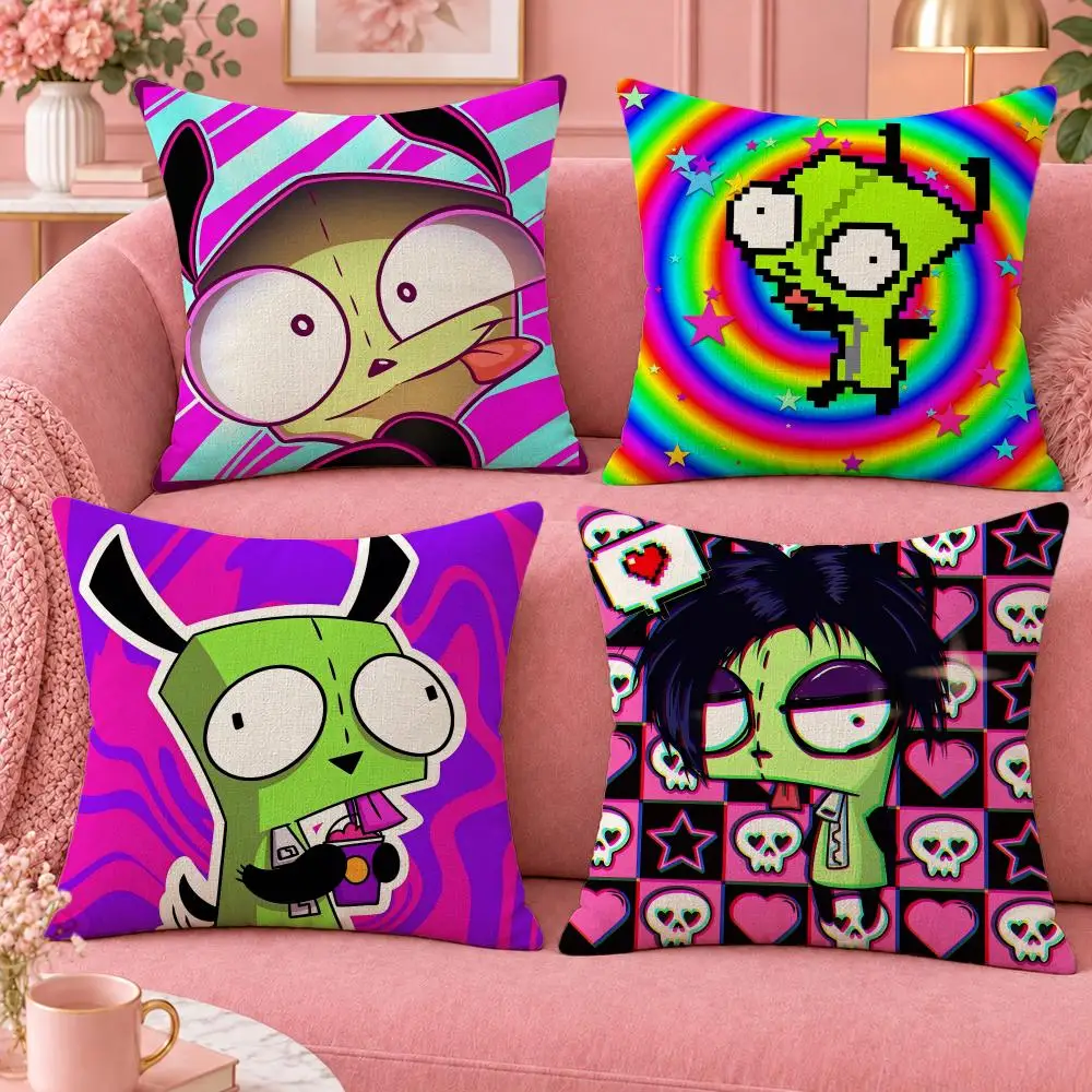 Cartoon Alien Comedy Invader Zim Cushion Cover Cute Cartoon Throw Pillow Cover Soft Plush Cushion Cover Sofa Bedroom Home Decor