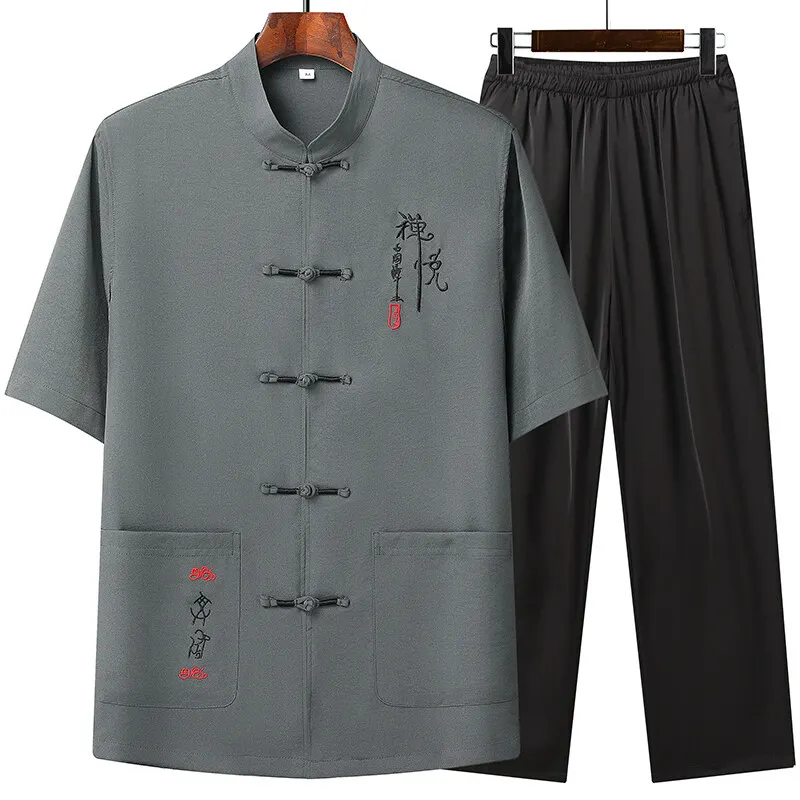 

Костюм (рубашка + брюки) 2026, летняя новинка, модный мужской комплект: рубашка с коротким рукавом и брюки, хлопковые мужские комплекты, размеры M-4XL