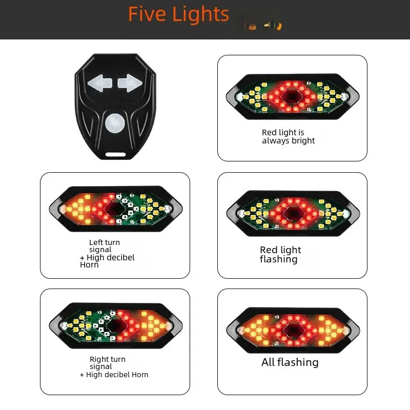 التحكم عن بعد بدوره إشارة الذيل ضوء USB قابلة للشحن الجبلية للماء ليلة ركوب 32led دراجة بدوره إشارة