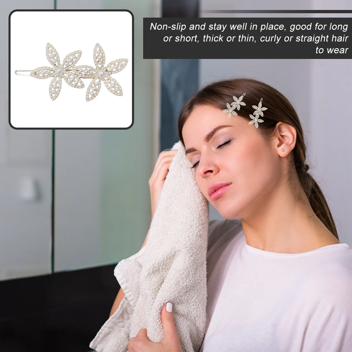 3 قطعة مشبك شعر اللؤلؤ المرأة أنيقة زهرة دبوس الشعر سبائك الزنك دائم عدم الانزلاق مناسبة بنات حفلة موسيقية هدايا الزفاف الشعر #5