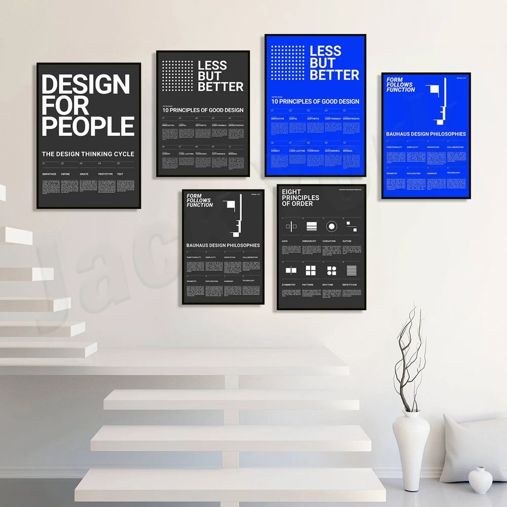 

Bauhaus Philosophy Poster, 5 Principles of Design Thinking, Walter Gropius, Dieter Rams UX Design Poster, UI UX, Architecture