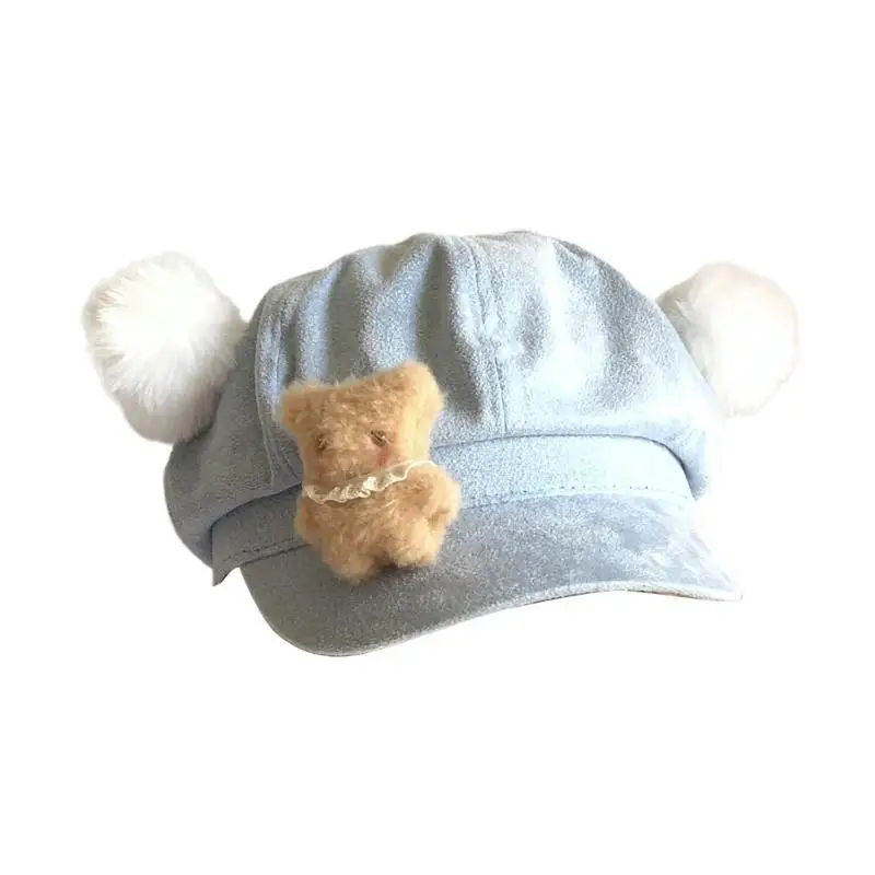 

39BB Sweet Girls Plush Star&Bear Octagonal Hat Casual Adult Hat for Shopping
