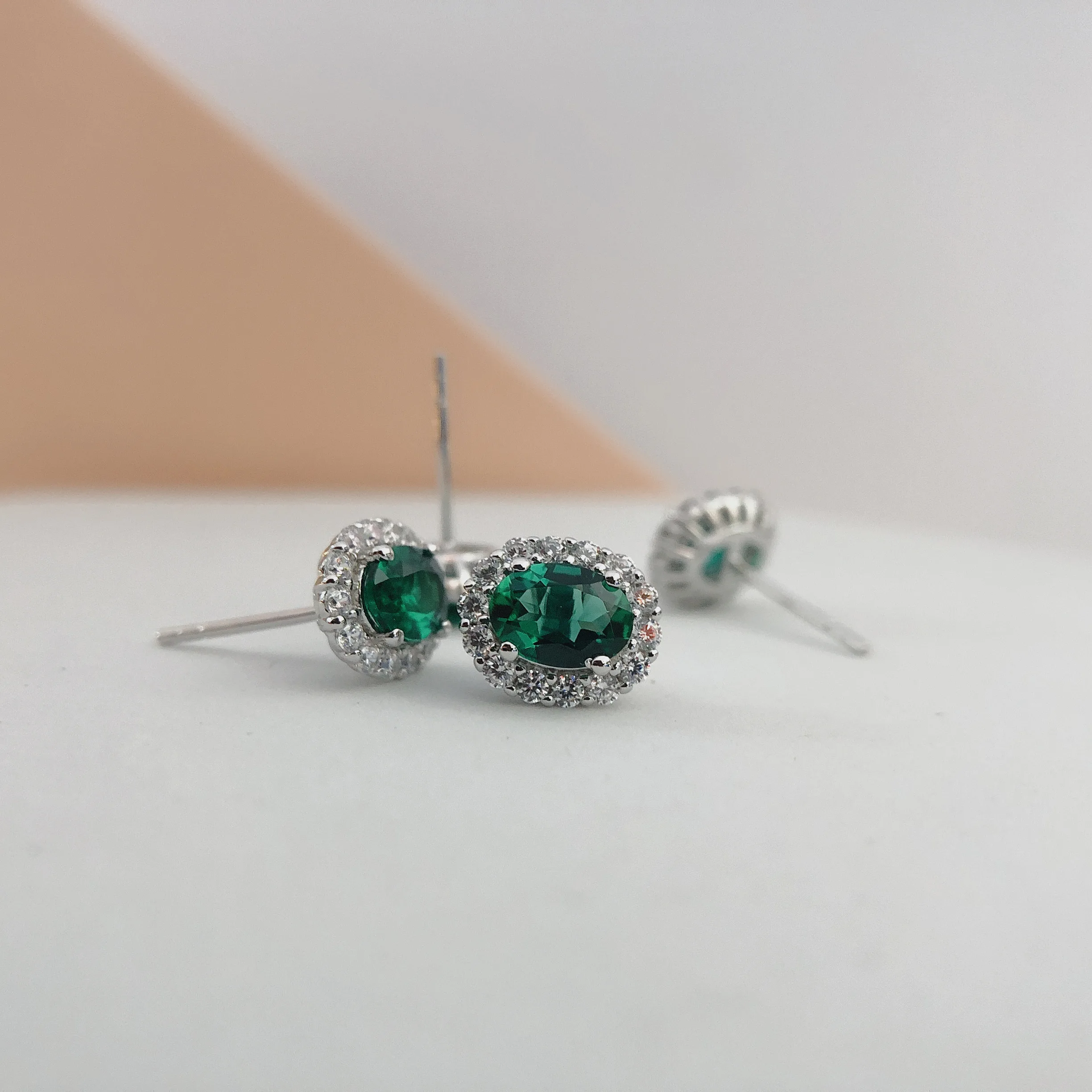 

(2Ct Total)1Ct each Oval Cut Lab Emerald Diamonds Stud Earrings 14K White Gold Stud Earring Wedding Proposal Jewelry E073