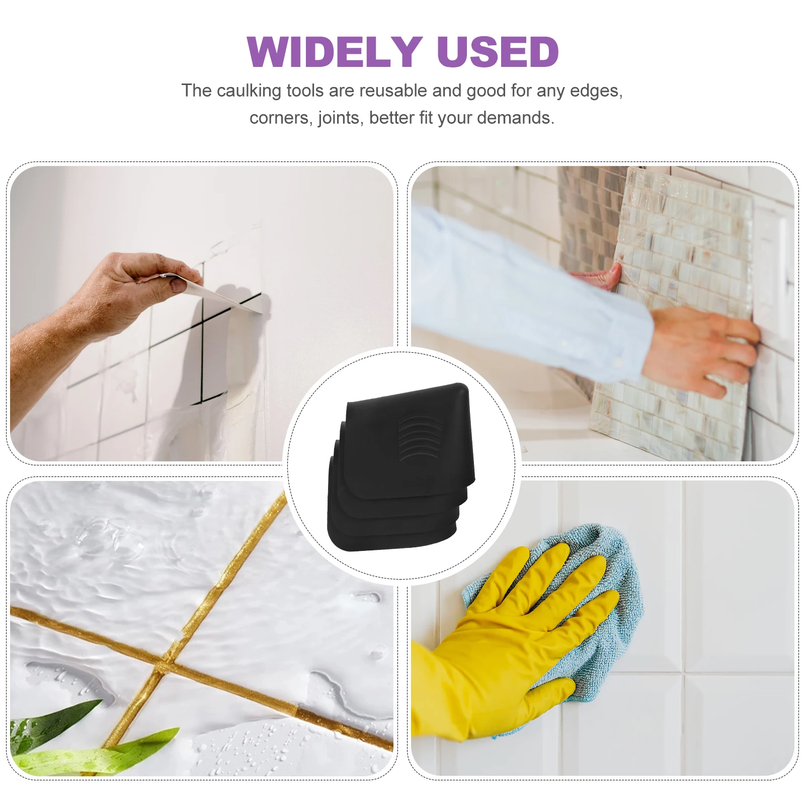 

4pcs Black Grouting Artifact Reusable Caulking Tools Set Joints Finishing Lightweight Fits Sealants Silicons Acrylics Resins