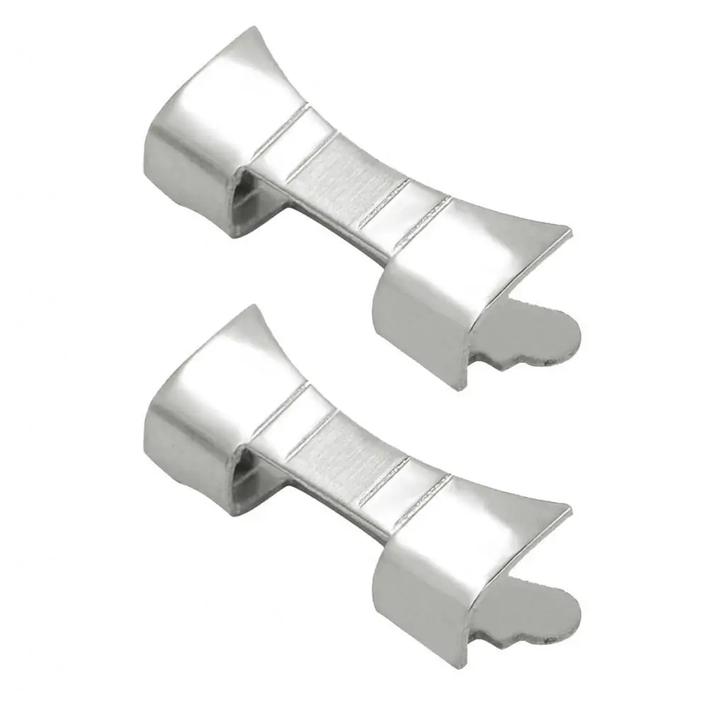 2 Pieces Silver Stainless Steel Watch Strap Bracelets Curved End Band Parts 14mm 15mm 16mm 17mm 18mm