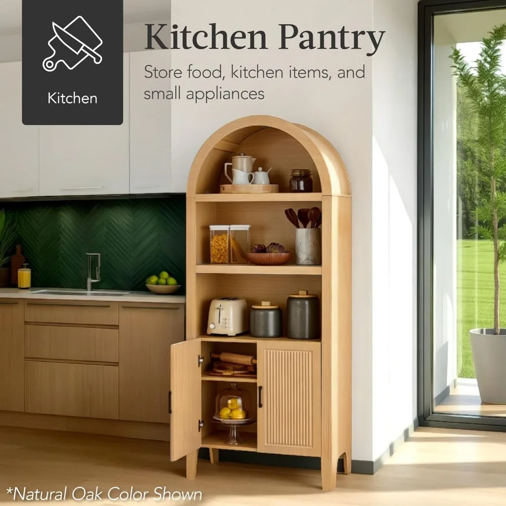 베스트 초이스 프로덕츠 72인치 높이 아치형 팬트리 캐비닛(도어 포함), 5단 책장, 아모아르, 허치, 책장, 수납장(조절 가능)