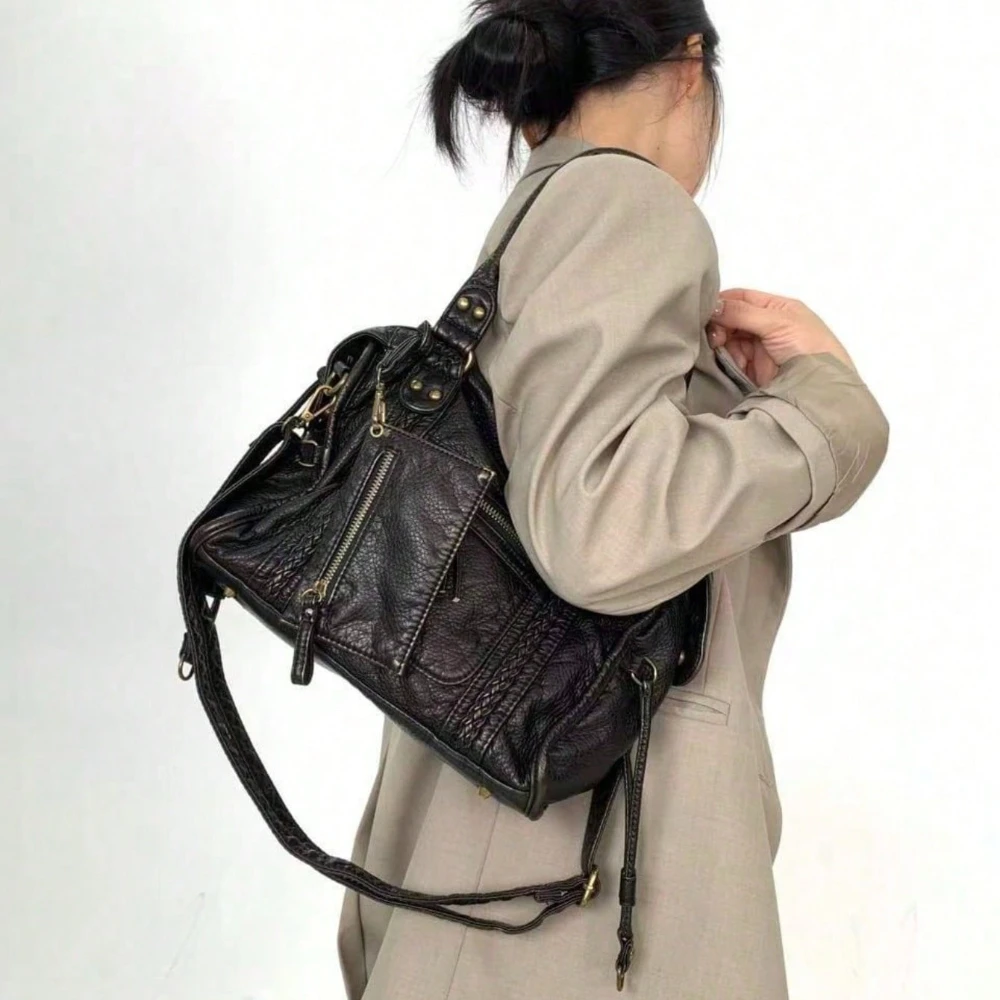 Y2K Hot Girl Personalized Motorcycle Handbag Millennium Retro Street Small Cross Shoulder Bag