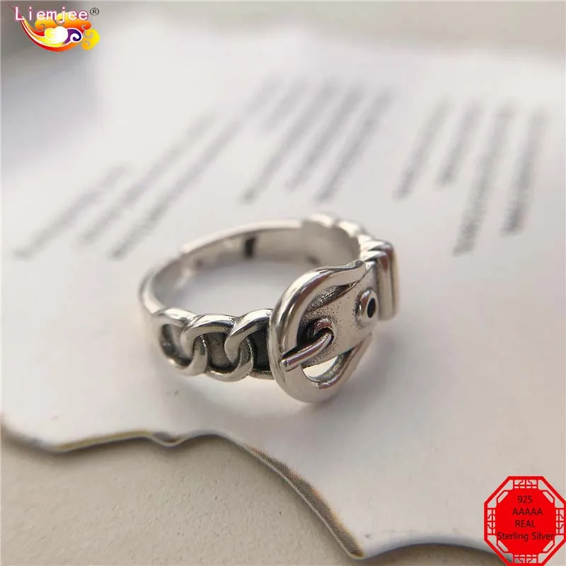 Liemjee Fashion Personality Party Punk Jewelry Accessories  925 Sterling Silver Belt Ring For Women Feature Charm Student Gift