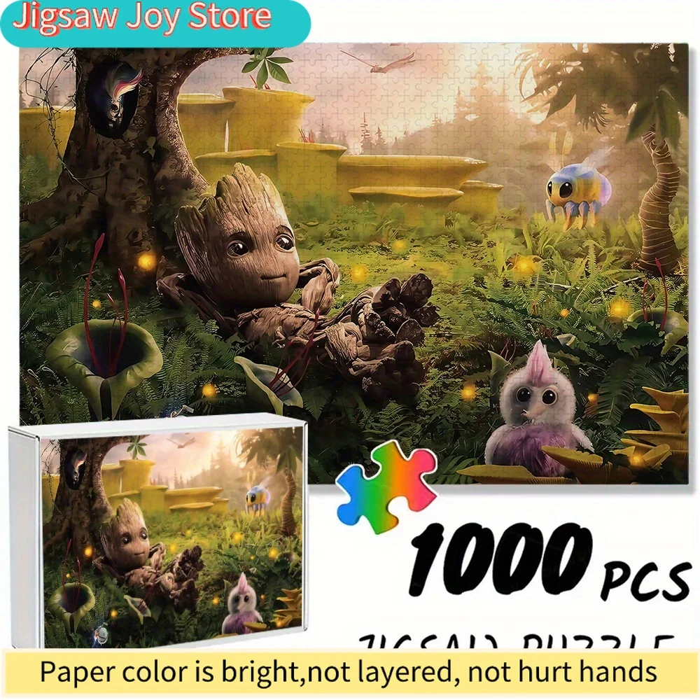

Marvel Theme Seamless Puzzle - Groot in a Fantasy Forest Relaxing Pattern - Durable Thickened DIY Puzzle, Adult Brain Teaser G
