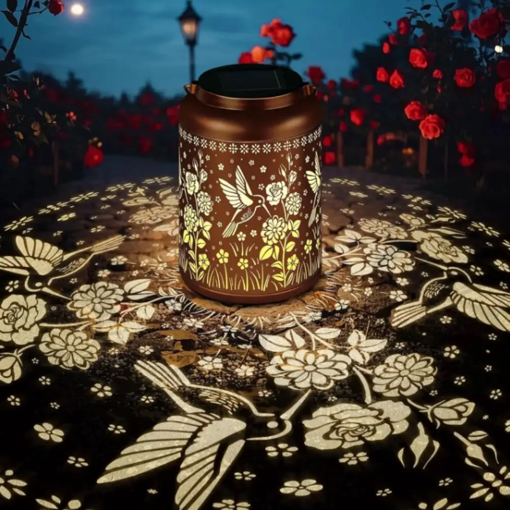 

Waterproof Solar Lantern Metal Material Vintage Style LED Garden Light Sunflower Shape Hummingbird Design Outdoor Lantern