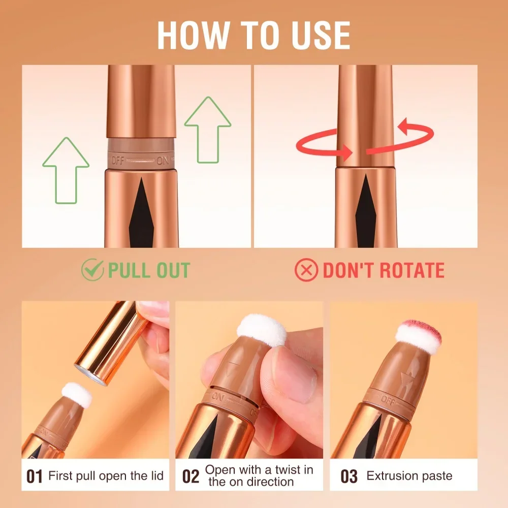 กันน้ํา Contour Blusher Beauty Wand Highlighter Blush พร้อมเบาะ Liquid Face Bronzer Wand Stick Applicator แต่งหน้าเครื่องสําอาง