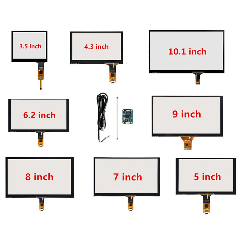 Painel de Tela de Toque Capacitivo com USB Driver Board para Raspberry Pi, Equipamentos Industriais, PC, Carro, Industrial, Framboesa, 3.5, 4.3, 5,6, 7.2, 7, 8, 9, 10.1"