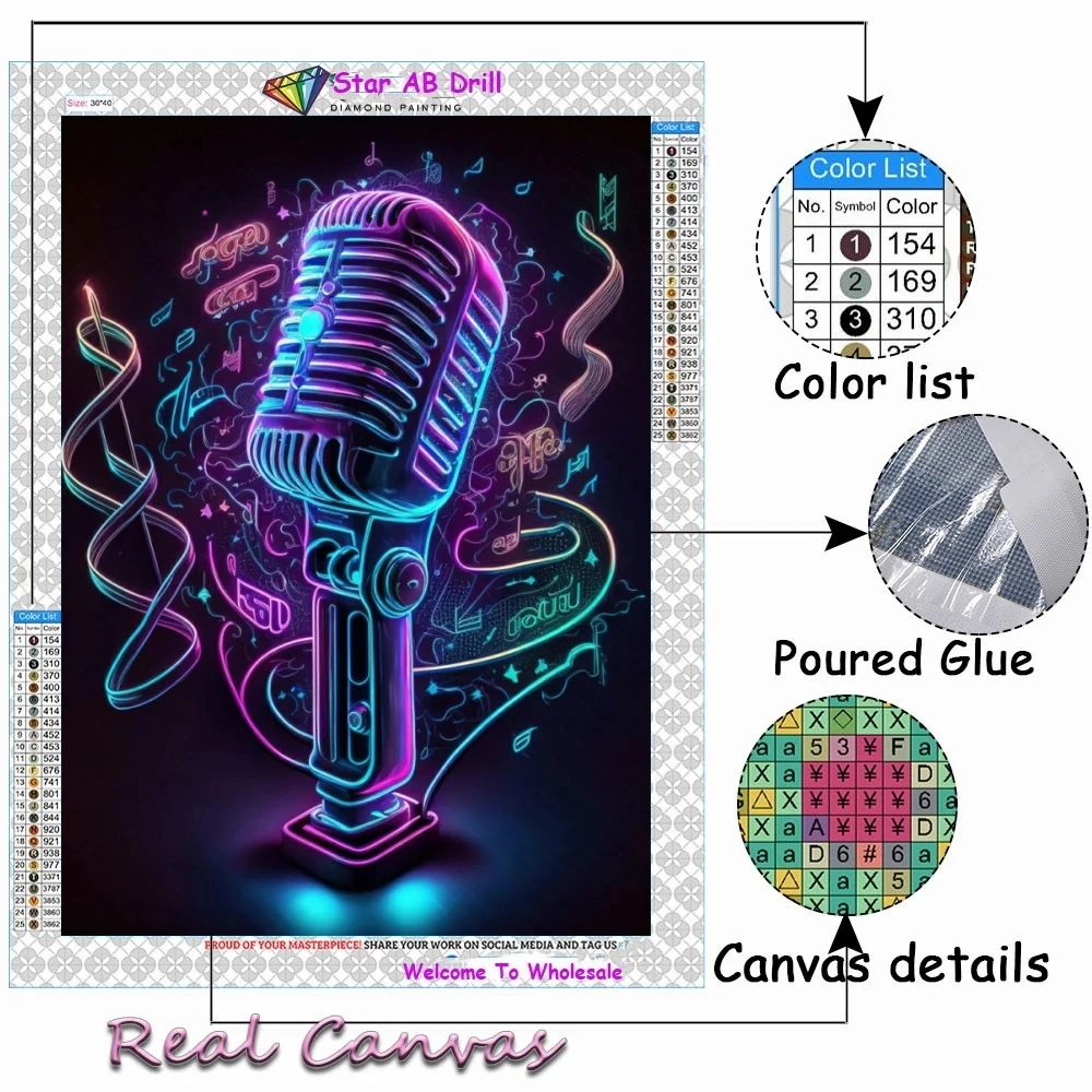 Neonowa muzyka czarodziejski pył diamentowy zestawy do malowania haft mozaika fajne słuchawki DJ abstrakcyjne cross Stitch obraz ozdobny prezent