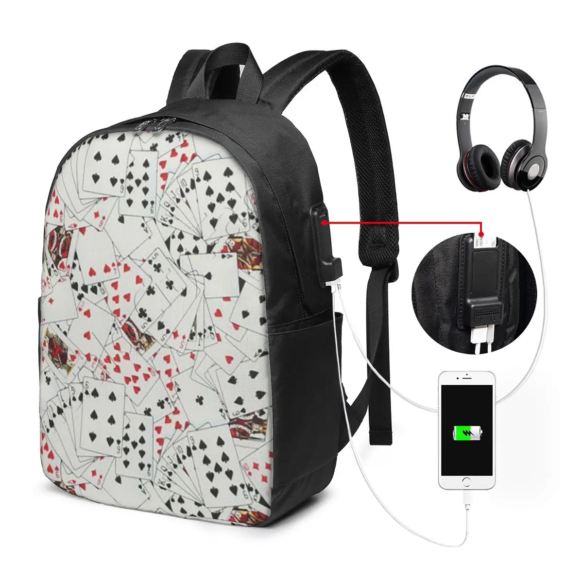 Playing Cards Poker Print Backpack Travel Notebook Bag Computer College Student School Bag Laptop Shoulder Bags for Men Women