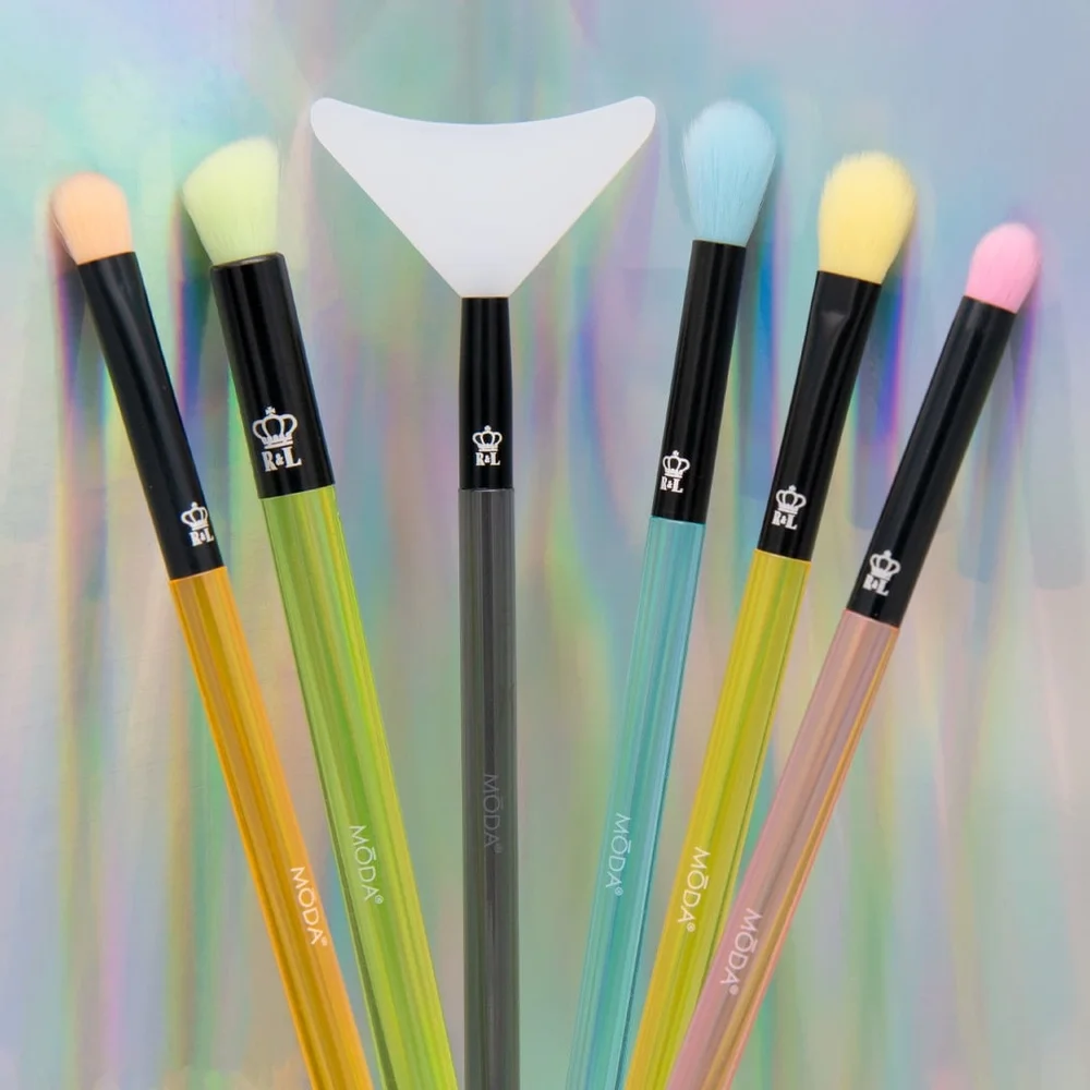 Conjunto de pincéis de maquiagem veganos sem crueldade, 6 peças, sombreador de olhos, liquidificador, detalhe, ângulo de vinco, alças à prova d'água, qualidade profissional sintética