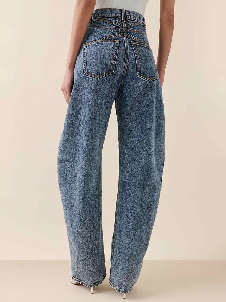 24 early fall new high-waisted jeans female loose thin straight snowflake washed banana-shaped jeans