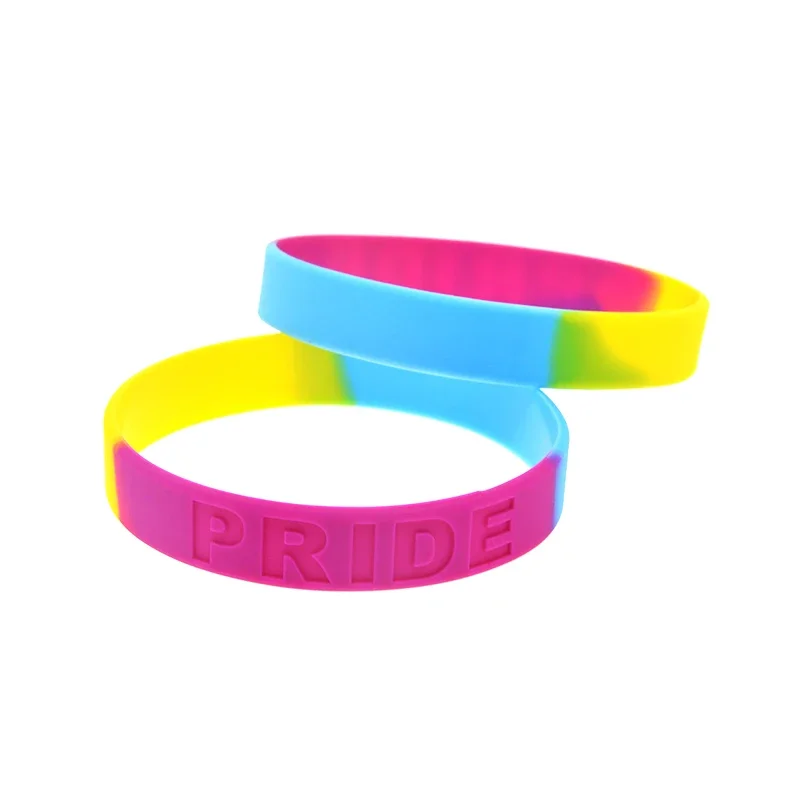 

50 Pcs Segmented Color Yellow Blue and Rose Pride Silicone Wristband for Women and Men