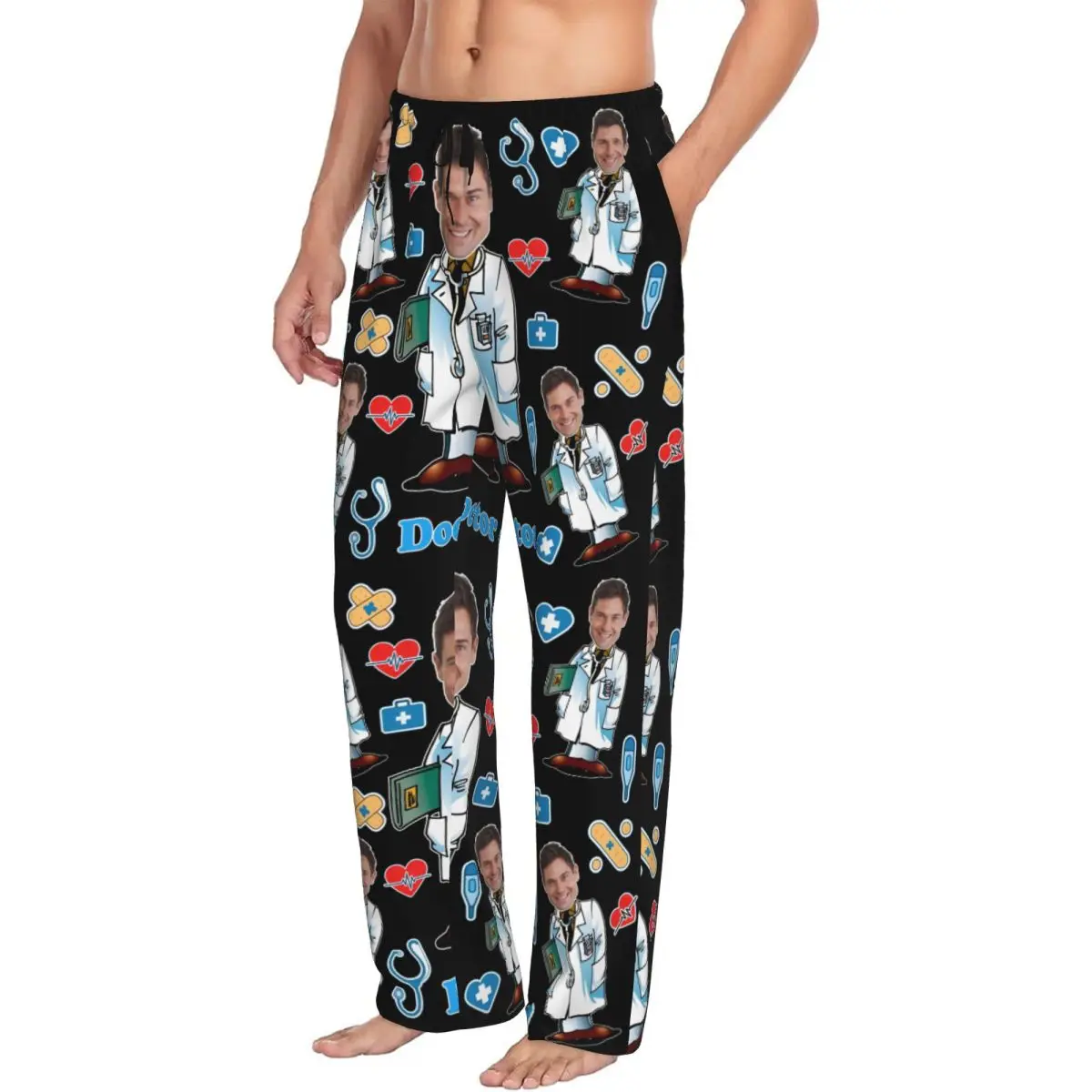 Doctor Custom Pajama Pants Men Personalized Face Photo Design Sleepwear Lounge Sleep Bottoms Stretch with Pockets