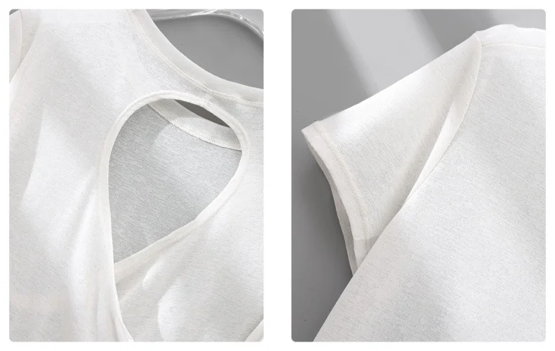 DRUR Gym Tops Frauen Leichte Sweatshirt Sommer Kurzarm Quick Dry Fitness Lauf T-shirt Zurück Kreuz Hohl Yoga Tragen Neue – Detail 10