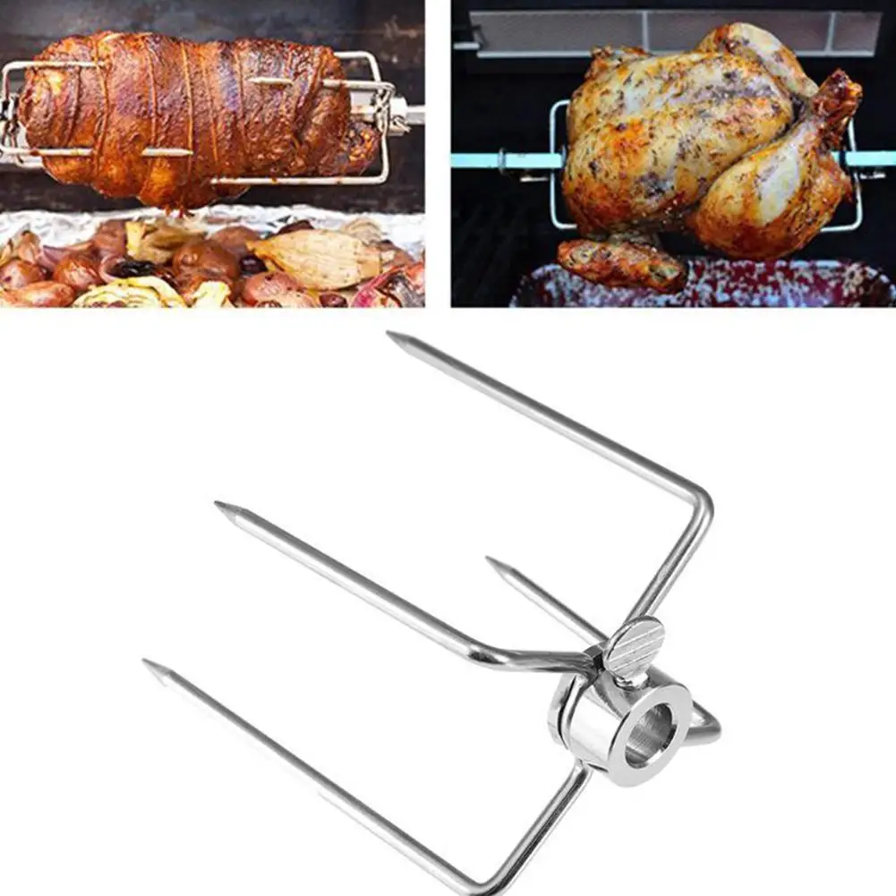 Oven Rotation Skewer BBQ Forks Picnic Charcoal Rotisserie Meat Fork Oven Fittings Food Grade Stainless Steel Outdoors Grill Fork