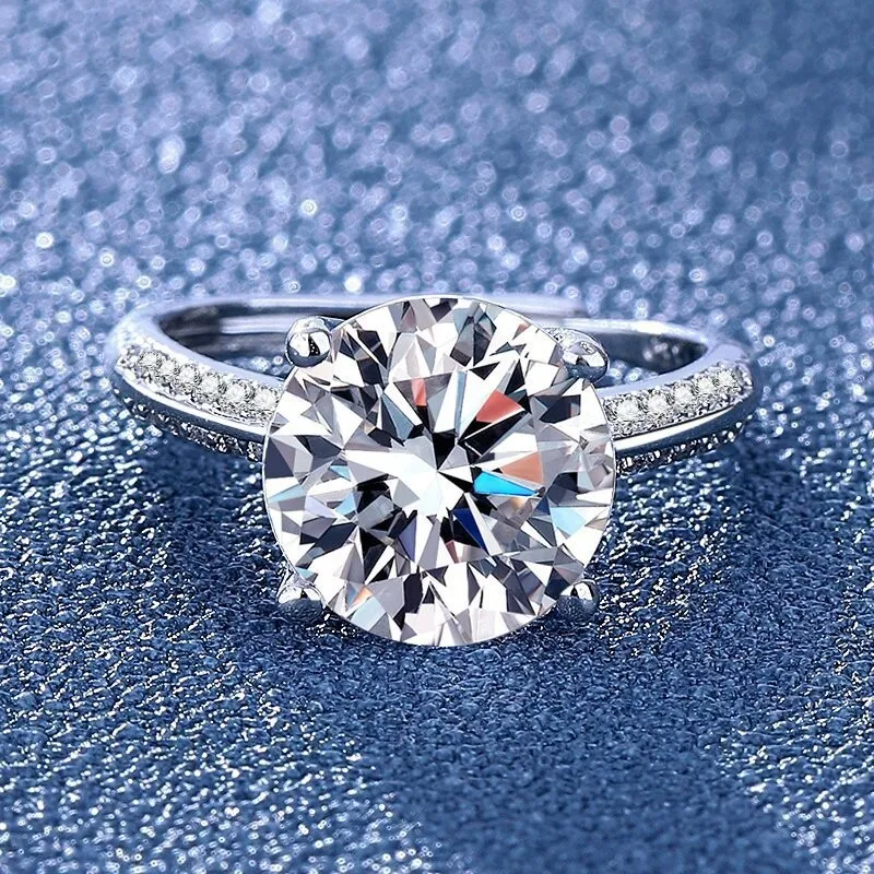 Genuine 925 Silver Adjustable Ring With Round Simulated Diamond Cz, Sparkling Pavé Setting On Band, Timeless Jewelry For Women