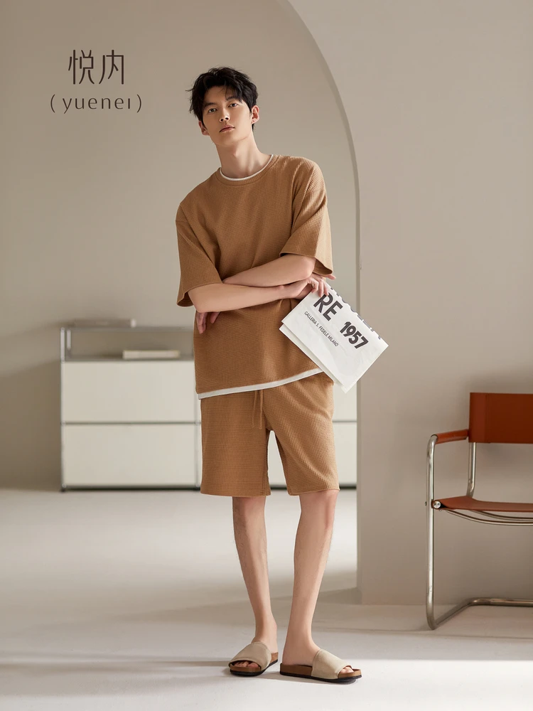 men's-summer-sleepwear-loose-fit-cotton-round-neck-short-sleeve-home-clothes-short-pants-comfortable-breathable-casual-style