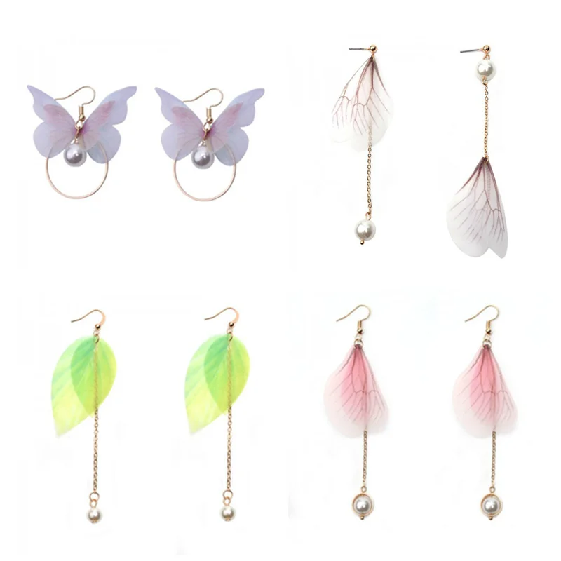 Fashion Asymmetrical Exquisite Butterfly Earrings Imitation Pearl Earrings Wings Earrings For women's Girl Gift Jewelry