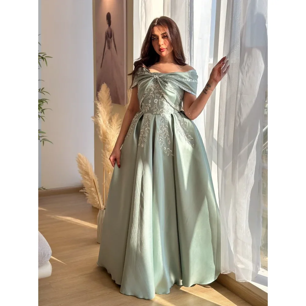 

Customized Short Sleeves Long Evening Dresses Elegant A-line Formal Occasion Prom Gowns Bead Crystal Floor Length Prom Dresses