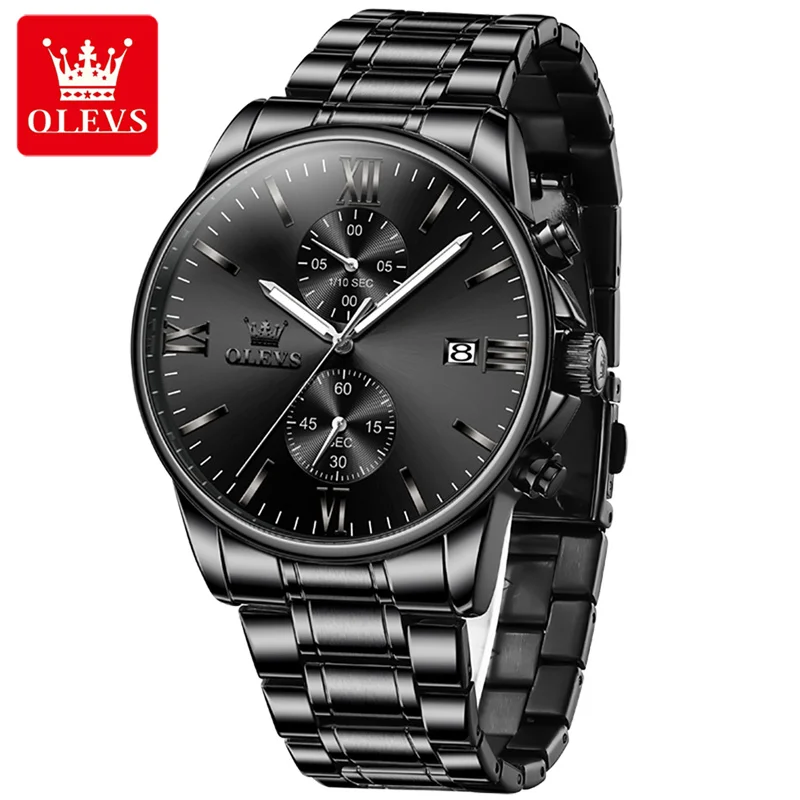 OLEVS Men Watches Top Brand Luxury Chronograph Waterproof Date Quartz Watch Man Black Sports Wrist Watch Reloj Hombre