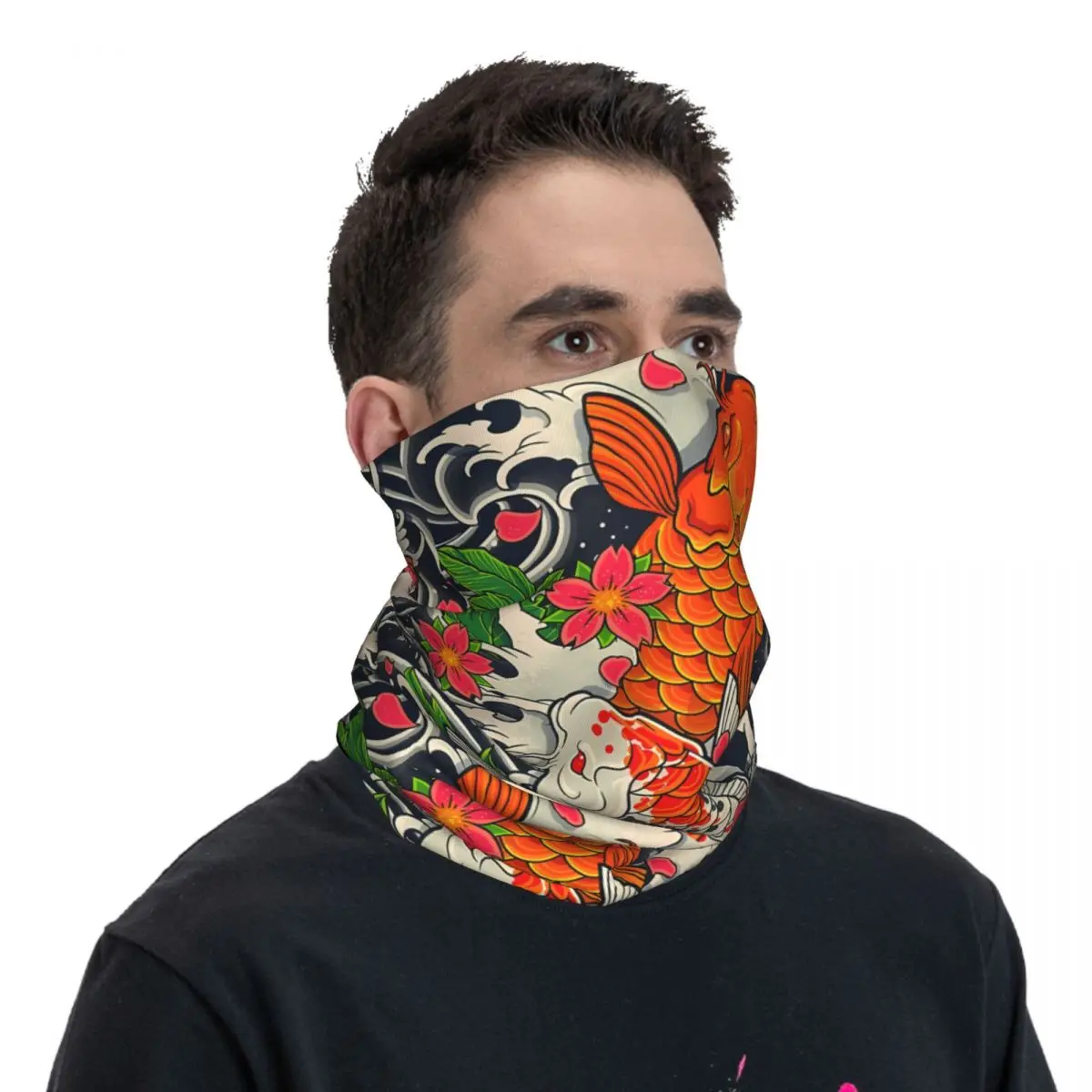 Koi Fish Pond Scarf Neckerchief Neck Face Mask Polyester