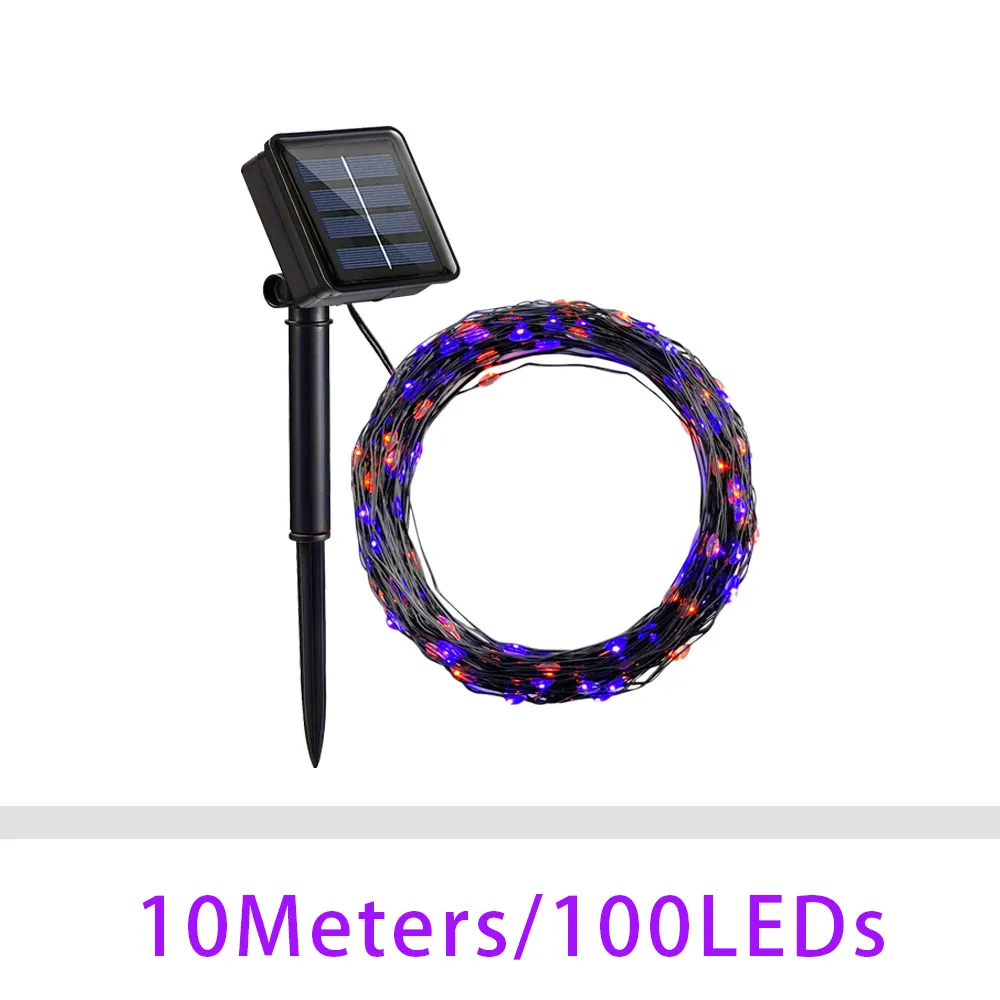 100LED String Lights Halloween Lights Solar Power Orange & Purple Fairy Lights For Outdoor, Garden, Balcony Party Halloween