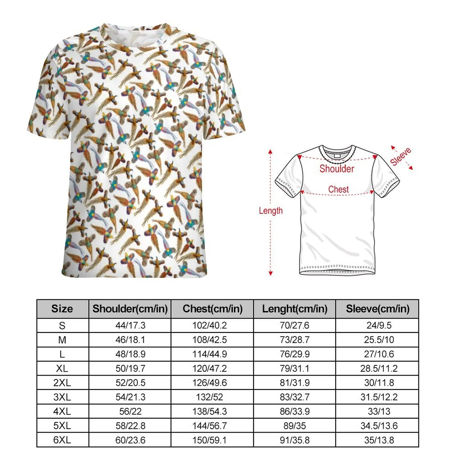 Male Birds Print T-Shirt Flying Wild Pheasants Vintage T Shirts Short Sleeve Pattern Tops Dropshipping Casual Plus Size Clothing