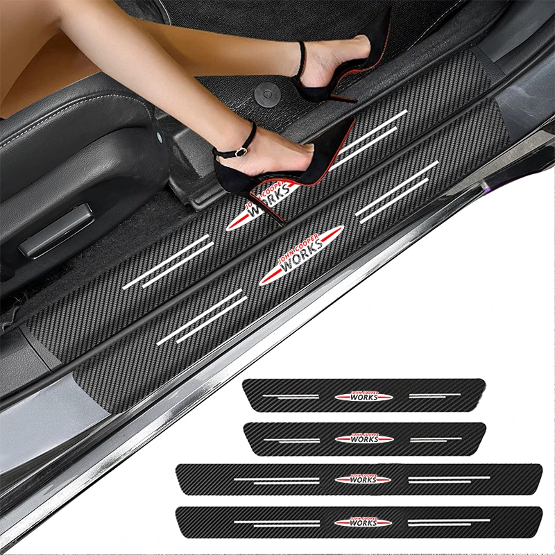 Carbon Fiber Car Door Sill Threshold Protector Auto Stickers Decals For MINI JOHN COOPER WORKS Accessories
