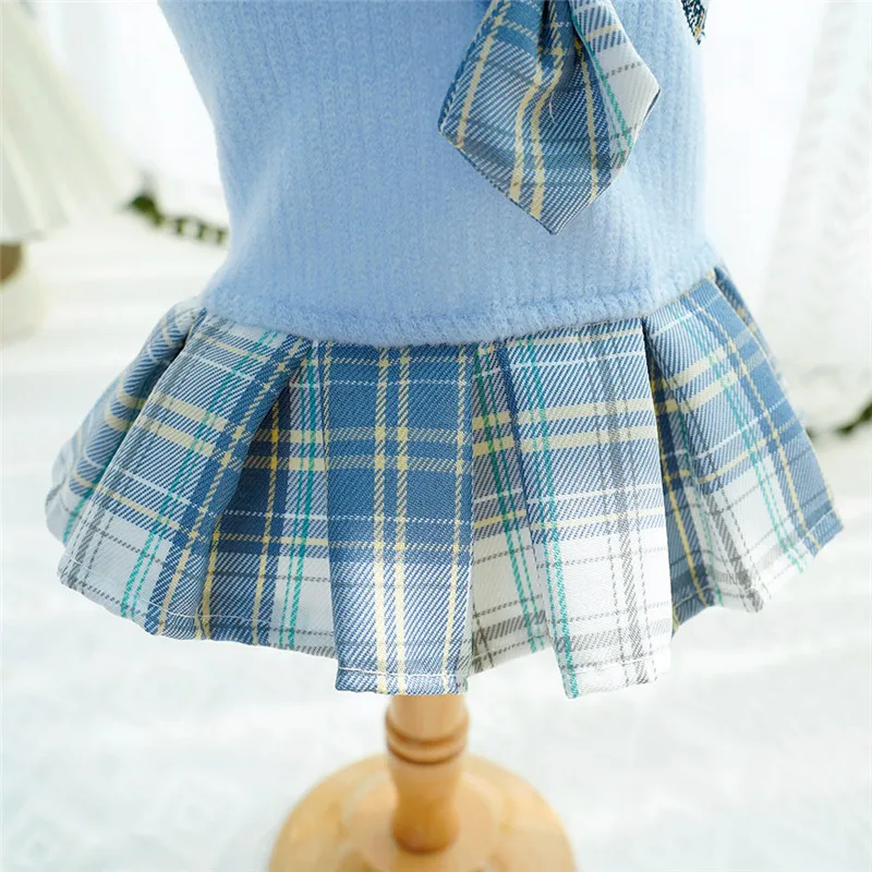 College Style Dog Dress for Small Dogs, Plaid Skirt, Pink,Blue,Green, Spring Dog Clothes, Cat, Chihuahua, XL