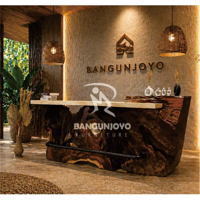 Modern Solid Wood Bar Table Natural Grain Counter Table Rustic Reception Desk For Hotel Living Room Patio