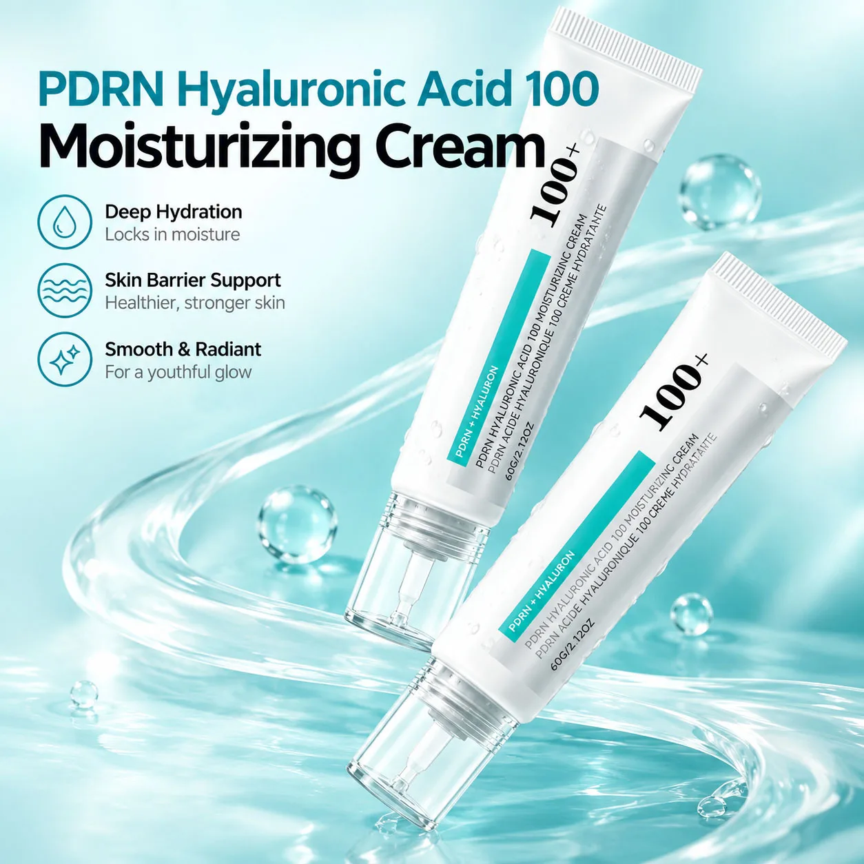 PDRN Hyaluronic Acid 100 Moisturizing Cream,Face Moisturizer With Sodium DNA,Activate Facial Collagen Enhance Skin Elasticity