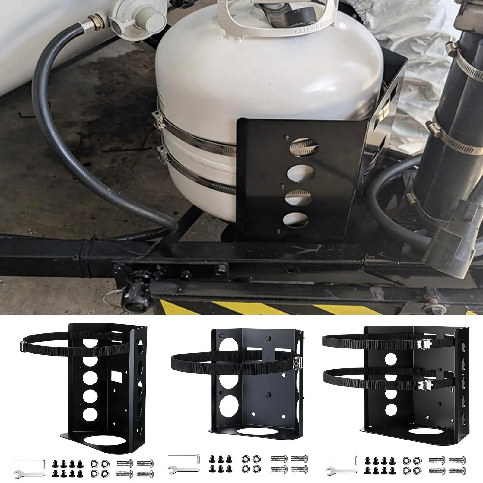 RV Propane Tank Holder Heavy Duty Cylinder Storage Rack With Locking Strap Propane Tank Mounting Bracket For Outdoor Car Truck