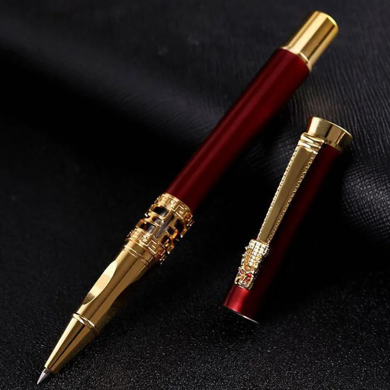 Luxury Metal Pen Golden Gift 0.5MM Refill Rollerball Pen Frosted red Stationery Office School Supplies Writing Gift