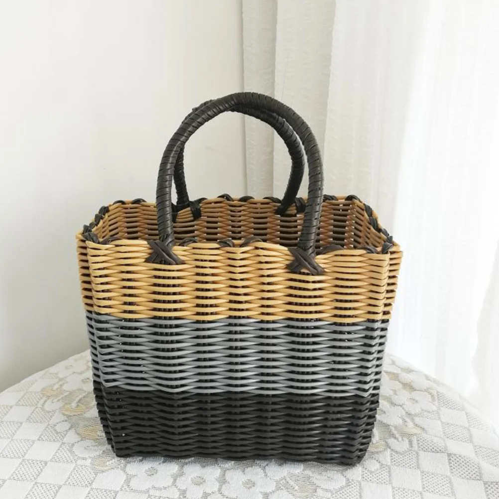 

Large Woven Storage Basket Multi-Functional Plastic Organizer for Kitchen Home Office Picnic Rustic Weaving Style Sundries