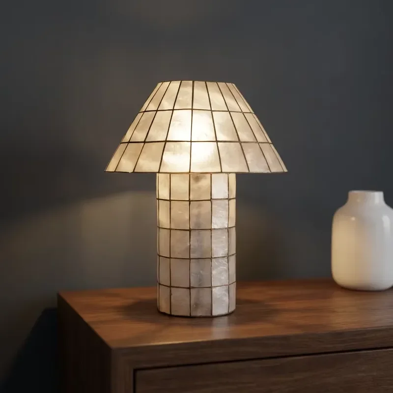 Modern Mushroom Table Lamp Marble Mosaic Metal Frame Bedside Light for Bedroom Living Room Hotel Study Villa Home Decoration