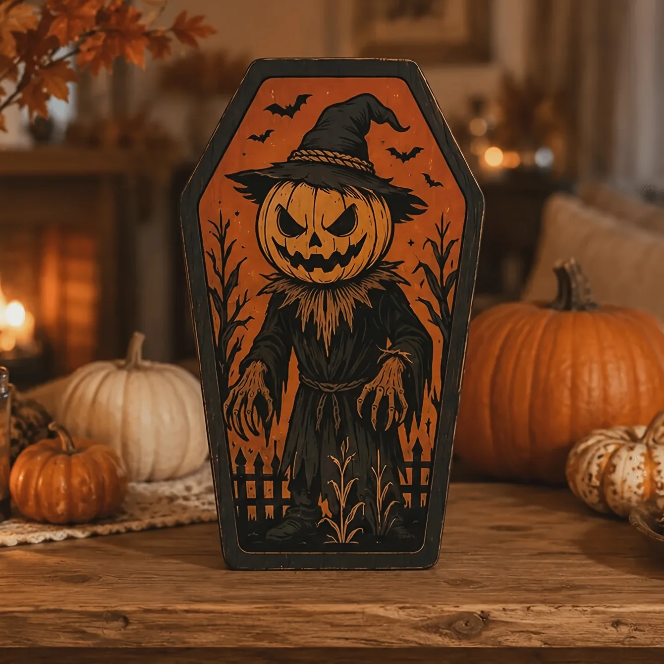 1PC 2D Flat Vintage Halloween Wood Sign, Retro Indoor Desktop Wall Decor For Home Holiday Display