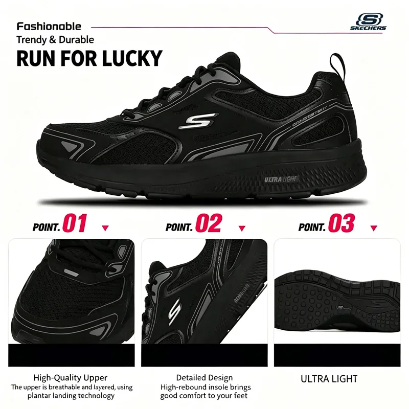 Skechers Running Shoes OTHERS New Arrival Guaranteed Original Black Warrior Mesh Breathable Low-top Lace-up Sneakers 220034-BKCC