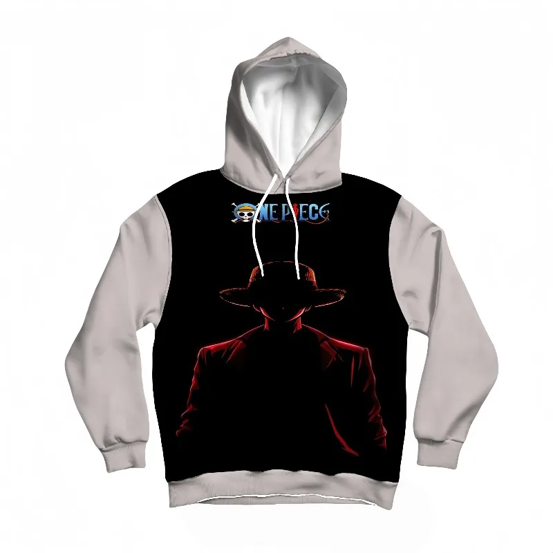 

Mens Autumn Winter One Piece Hoodie Straw Hat Silhouette Print High Definition Anime Design Warm Pullover for Daily & Cosplay